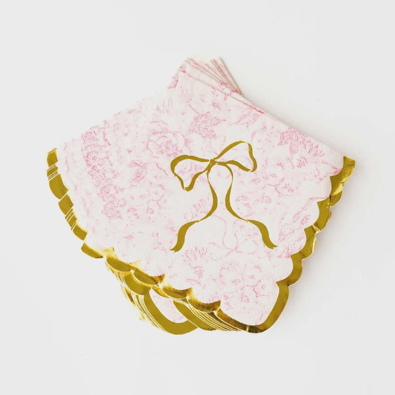 Oak Lane Pink Bow Toile Paper Beverage Napkin Packs
