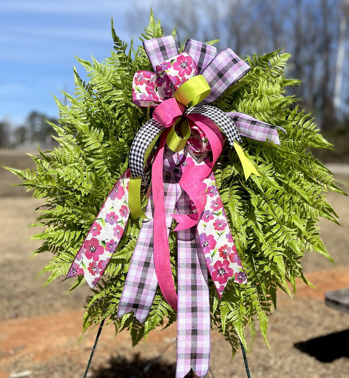 Handmade Fern Wreath on Grapevine Form (Bow Included)