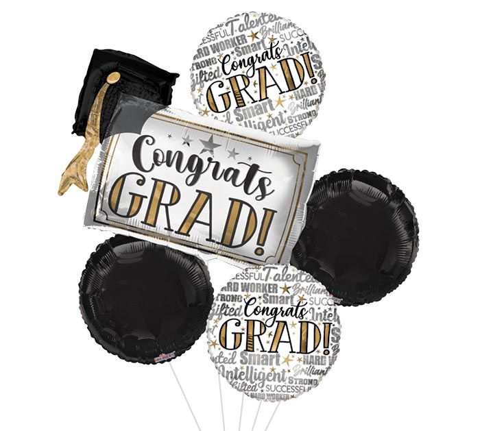 Congrats Grad Cap, Gown, Diploma Balloon Bouquet