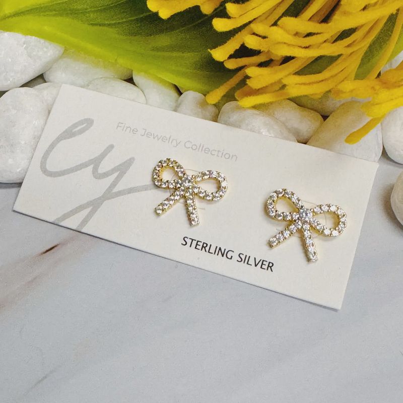 Ellison + Young Shine Mini Bow Sterling Silver Earrings