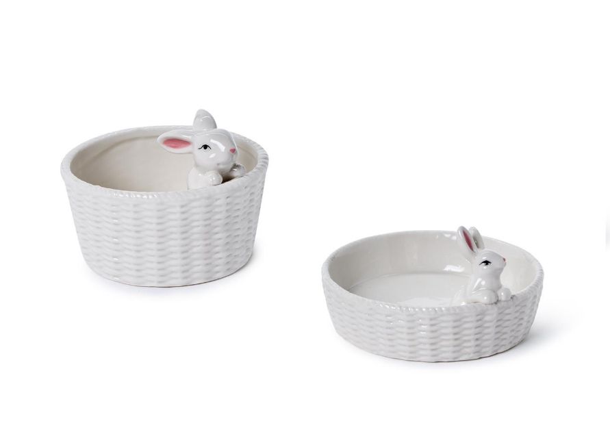 Two&#39;s Company Porcelain Set of 2 Easter Bunny with Basket Tidbit Dish