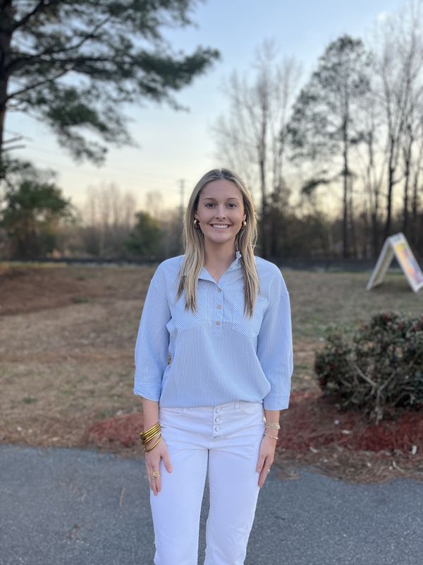 Creation White and Blue Quarter Button Shirt