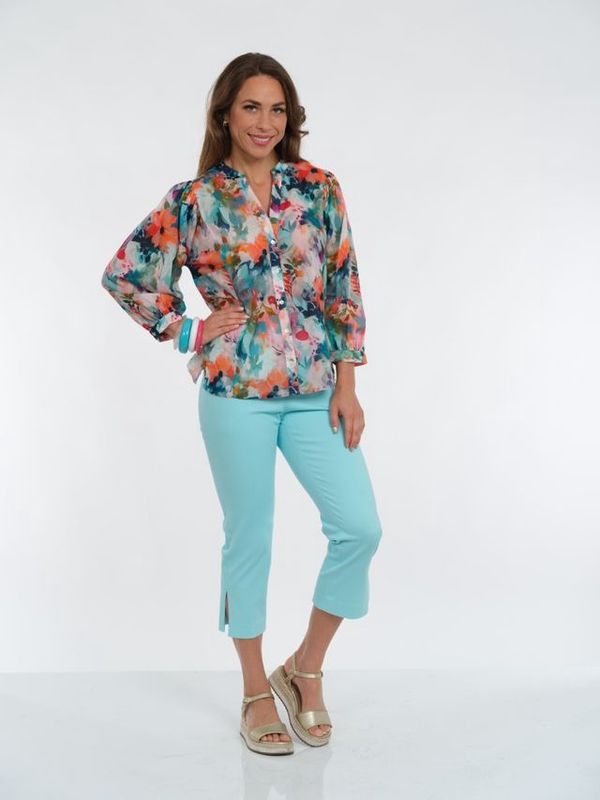 Lior Joni Garden Floral V-Neck Printed Voile Blouse