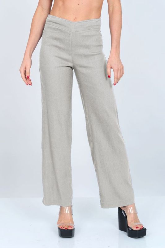 Lior Stella Beige Linen Stretch Flare Leg Pants