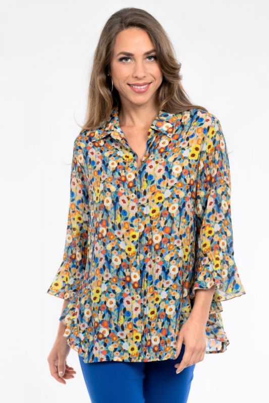 Lior Happy Floral Glow Shirt with Side Flounce