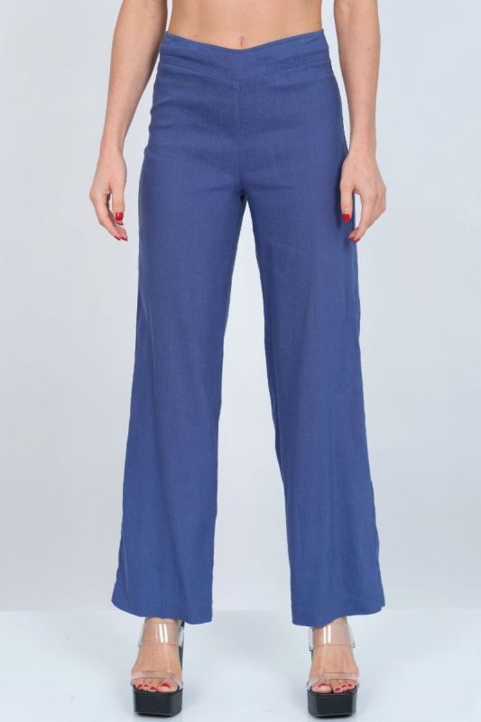 Lior Stella Blue Linen Stretch Flare Leg Pants