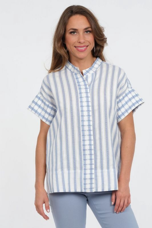 Lior Heart Vintage Blue Stripe Cap Sleeve Big Cuff Top