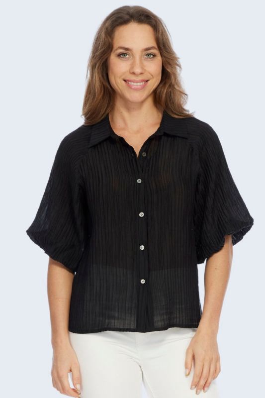 Lior Halo Black Crushed Plisse Top