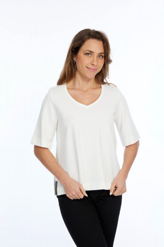 Lior Zola Ivory V-Neck Top With Side Seam
