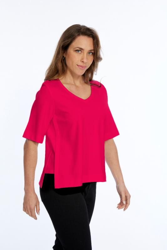Lior Zola Fuchsia V-Neck Top With Side Seam