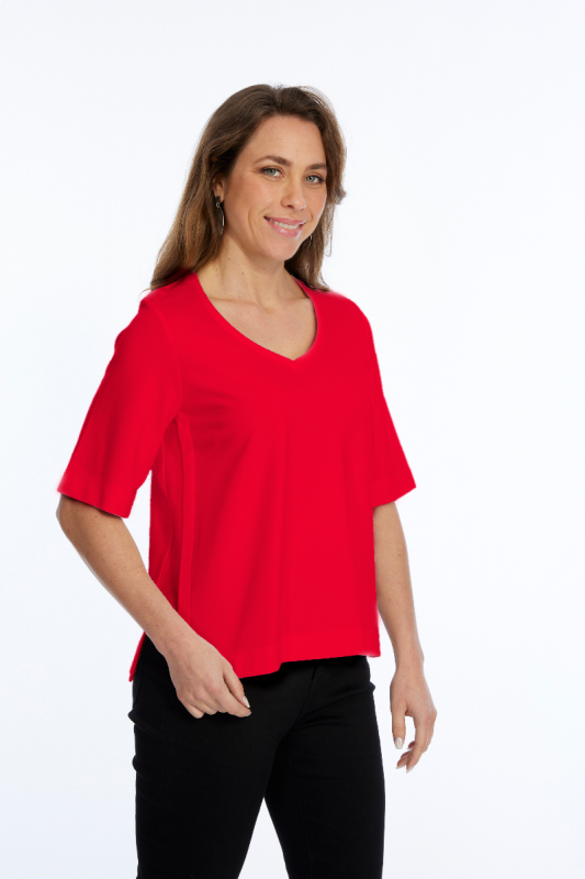 Lior Zola Red V-Neck Top With Side Seam