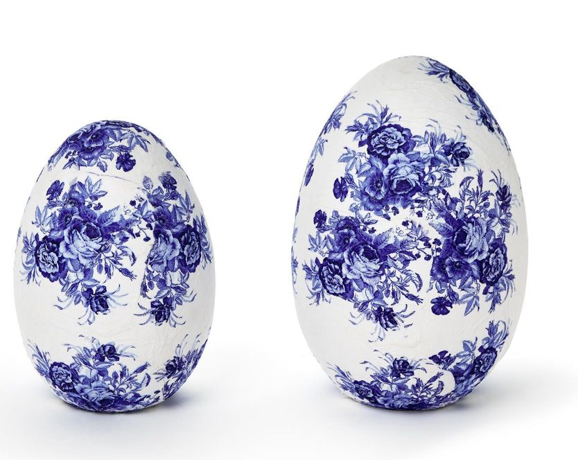 Two&#39;s Company Blue and White Hand-Crafted Paper Mache Eggs
