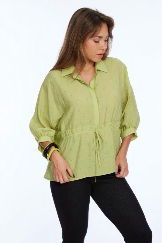 Lior Hazel Cyber Lime Jacquard Raglan Sleeve Drawstring Top