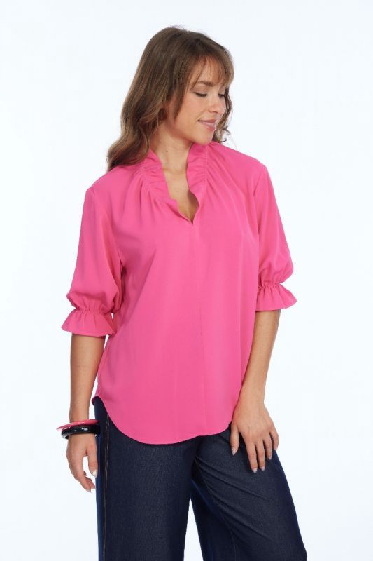 Lior Harper Hot Pink Ruffle V-Neck Top