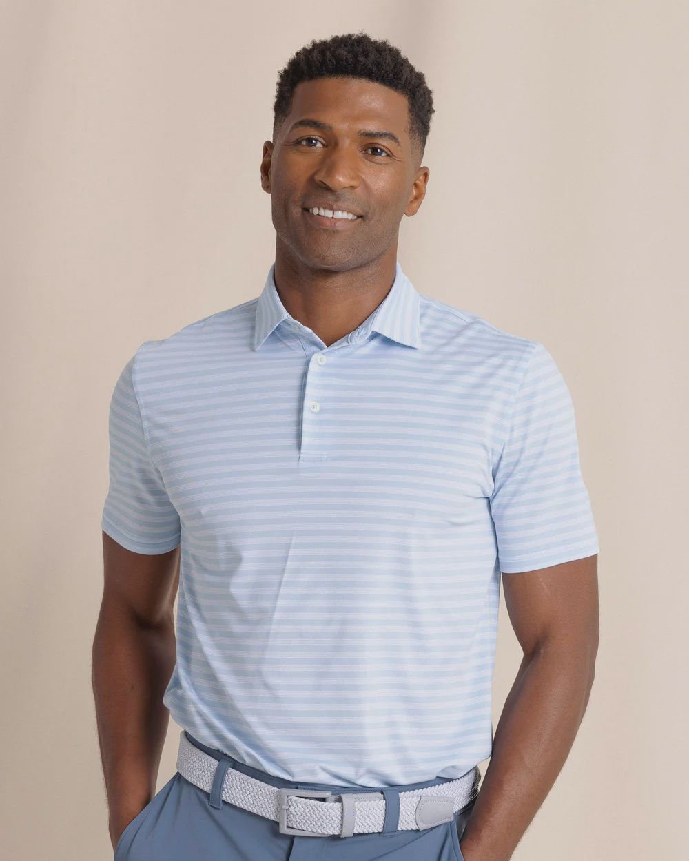 Southern Tide Driver Sevilla Stripe Polo- Cerulean