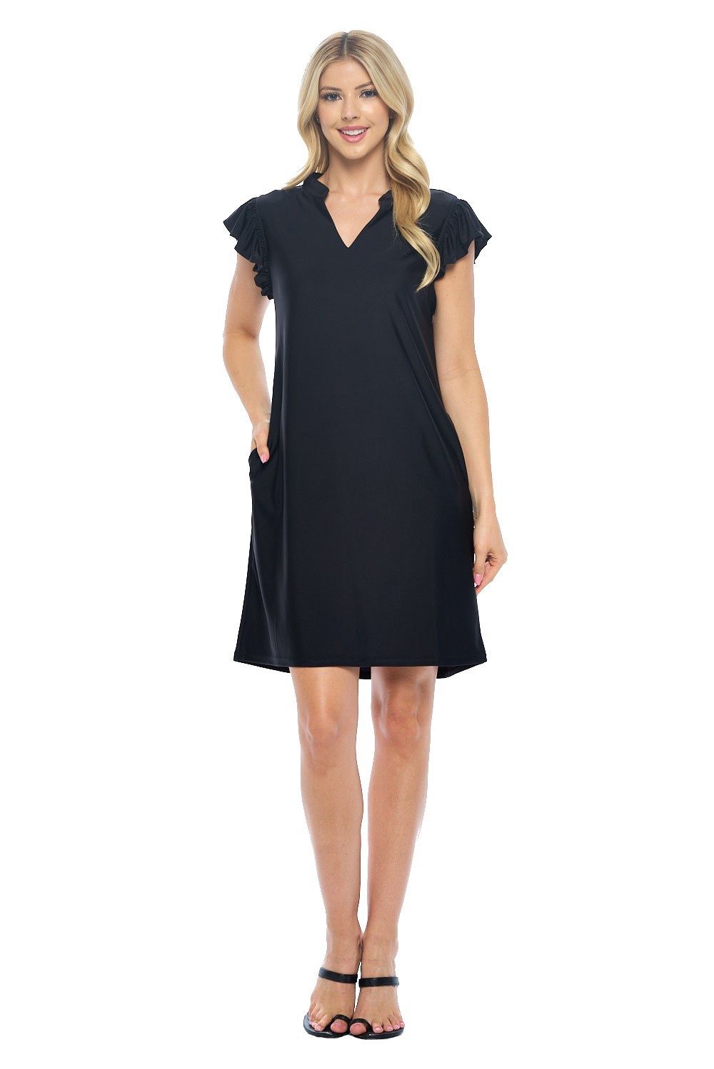 Aryeh Tracy Black Ruffle Cap Sleeve Dress