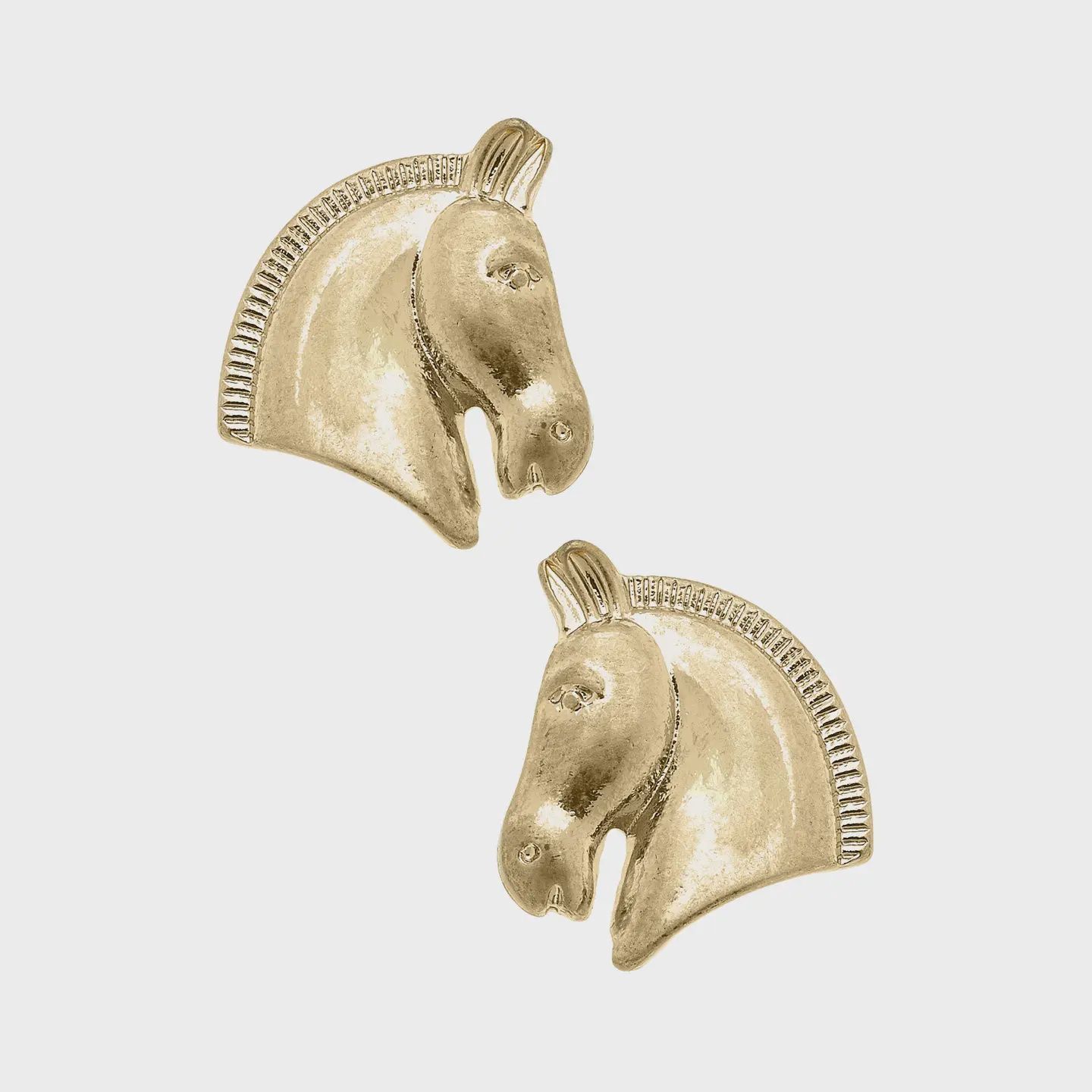 Canvas Rosalind Equestrian Horse Stud Earrings in Shiny Gold