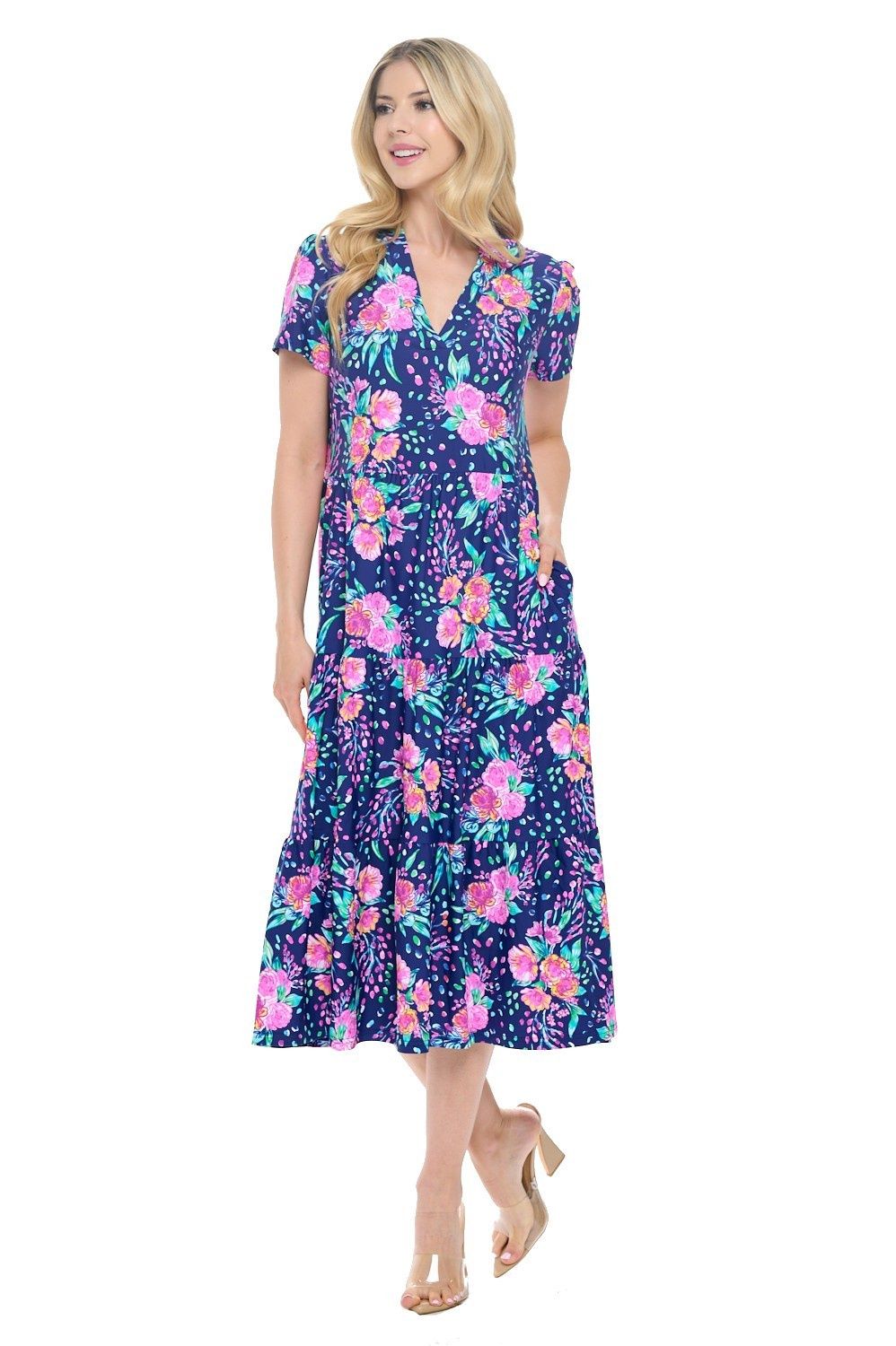 Aryeh Gail Navy/Orange Midi Dress