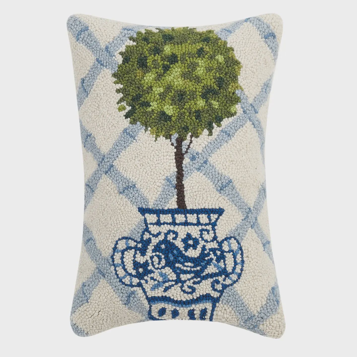 Peking Handicraft Ball Topiary Hook Pillow, Blue Trellis Pattern