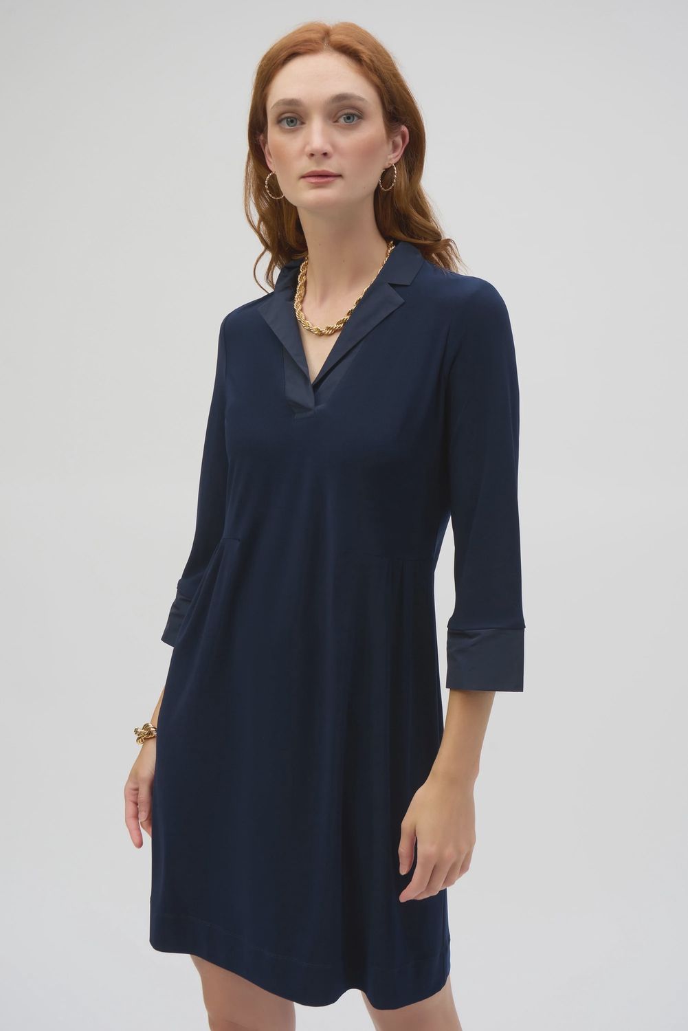 Joseph Ribkoff Silky Knit And Memory Trapeze Dress- Midnight Blue