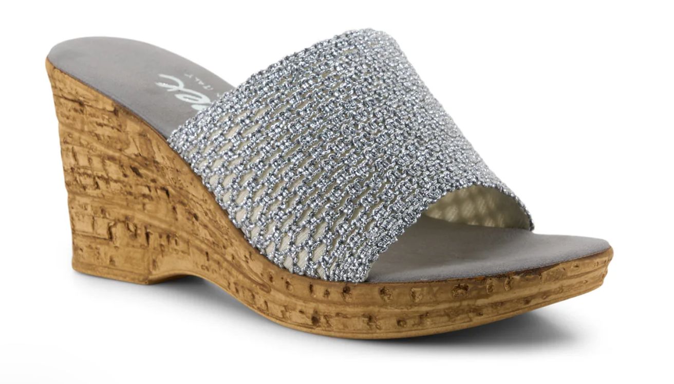 Onex Bianca-C Straw Slide on Wedge- Silver