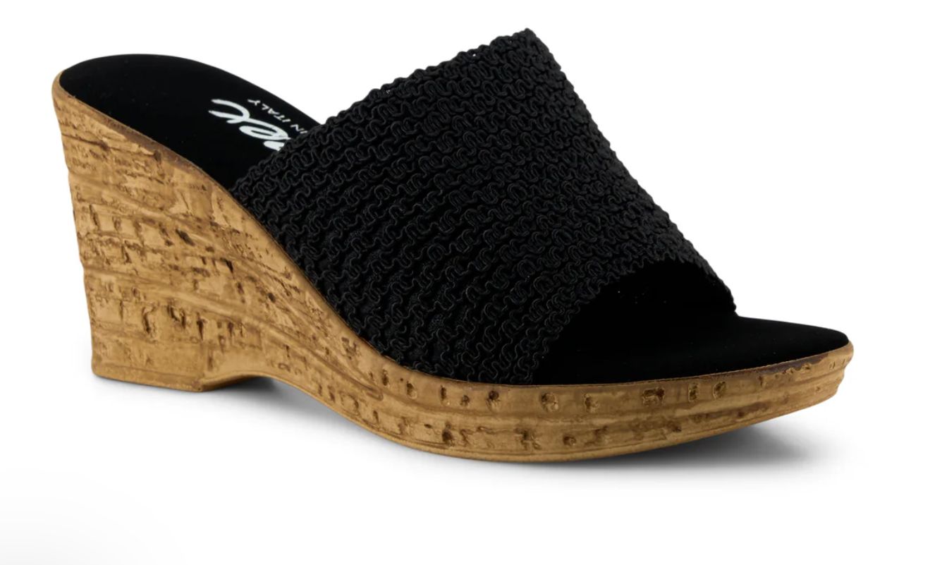 Onex Bianca-C Straw Slide on Wedge- Black