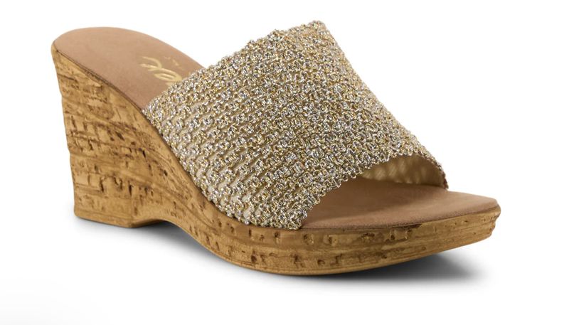 Onex Bianca-C Straw Slide on Wedge- Gold