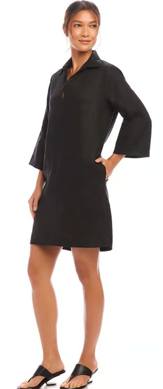 Karen Kane Cuffed Sleeve Linen Dress- Black