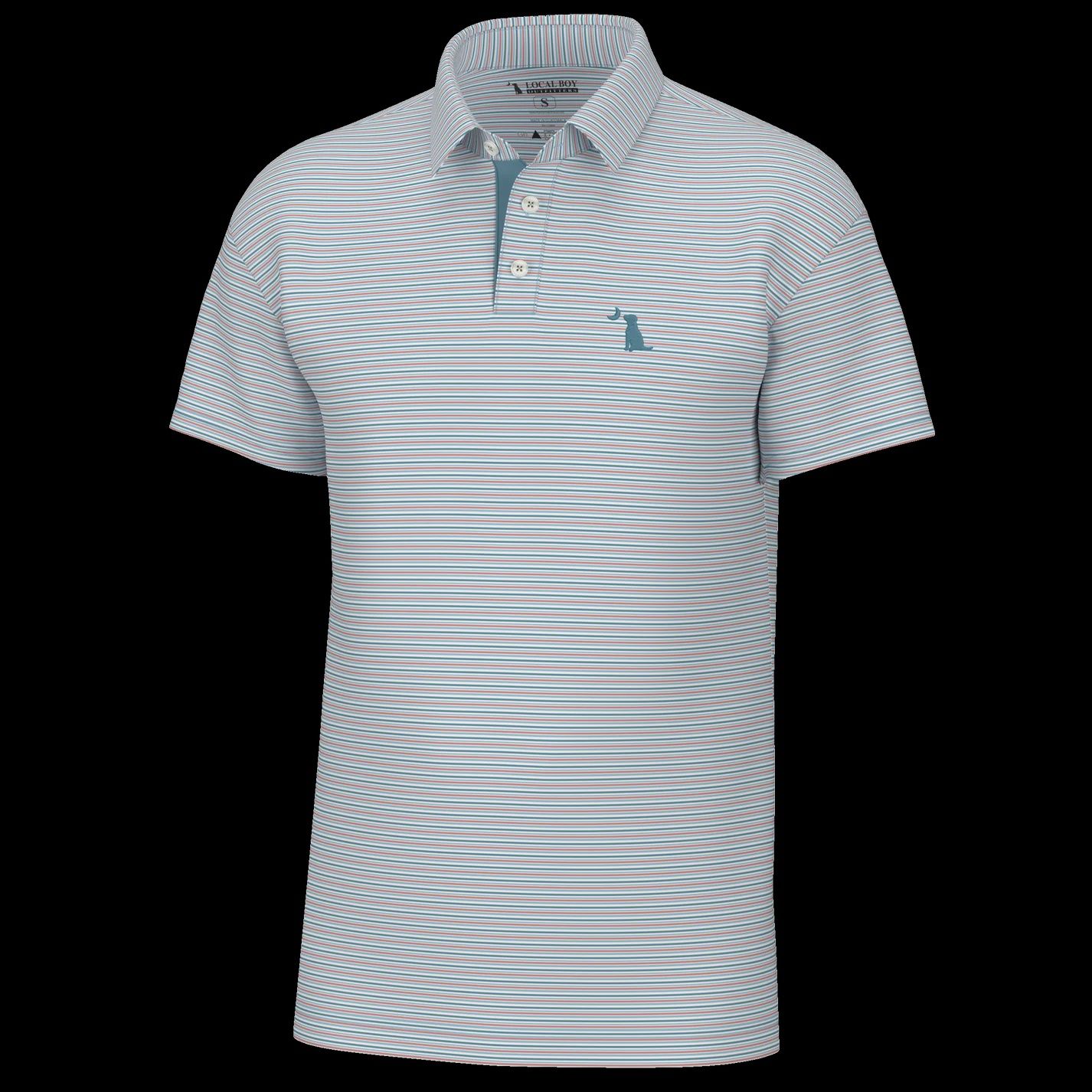 Local Boy Outfitters Kiawah Polo - White/Salmon/Blue/Dark Teal