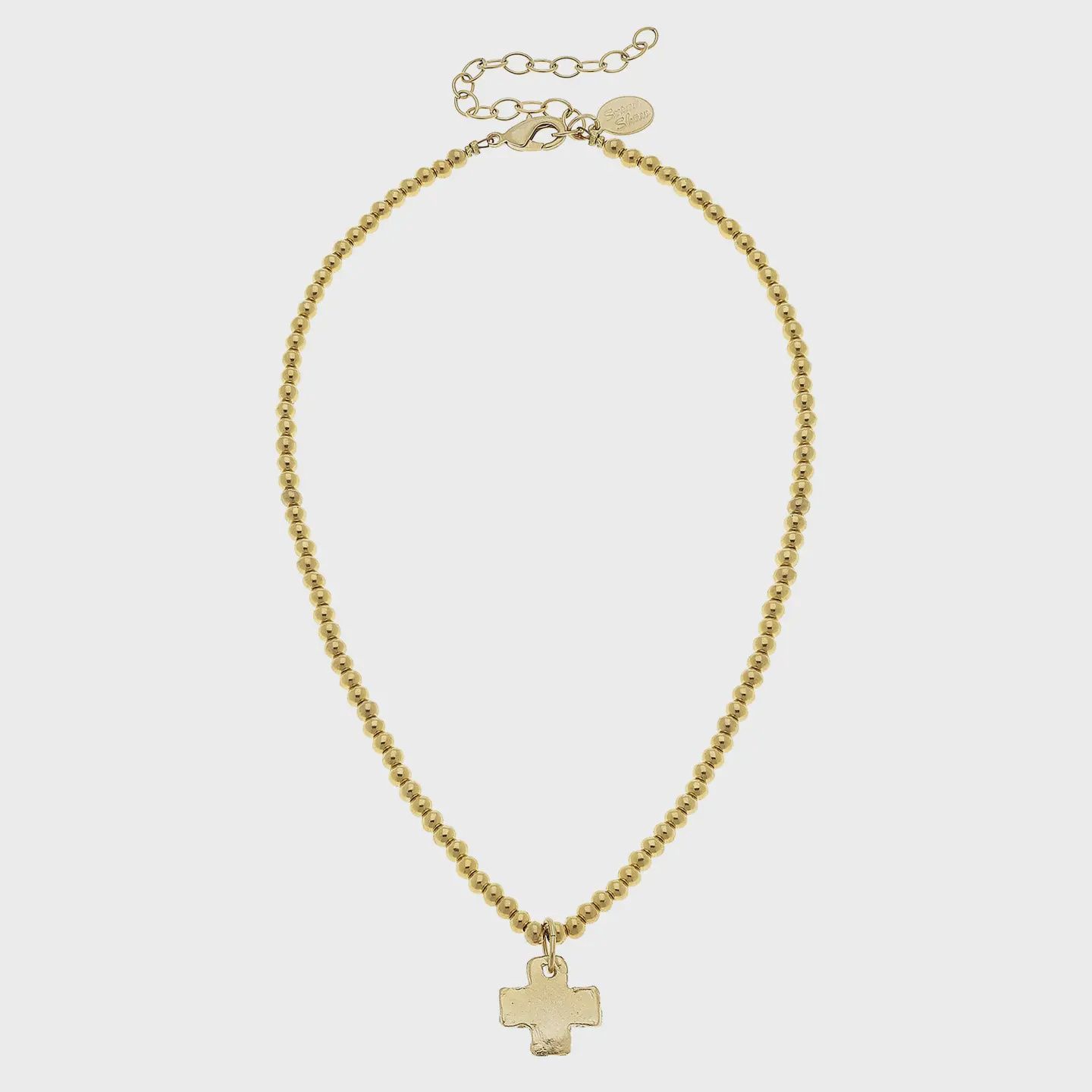 Susan Shaw Gold Cross On Gold Beaded Necklace
