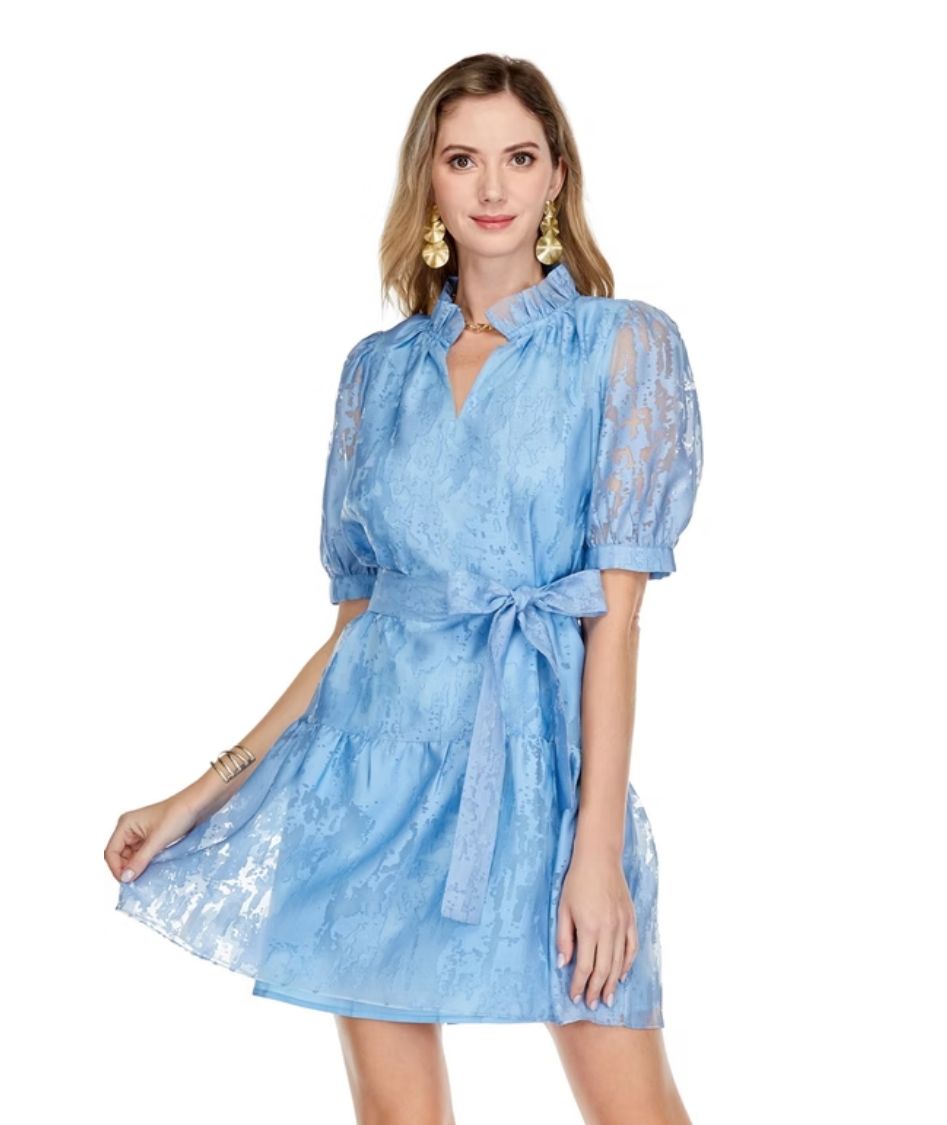 Jade Blue Ruffle Neck &amp; Hem Dress