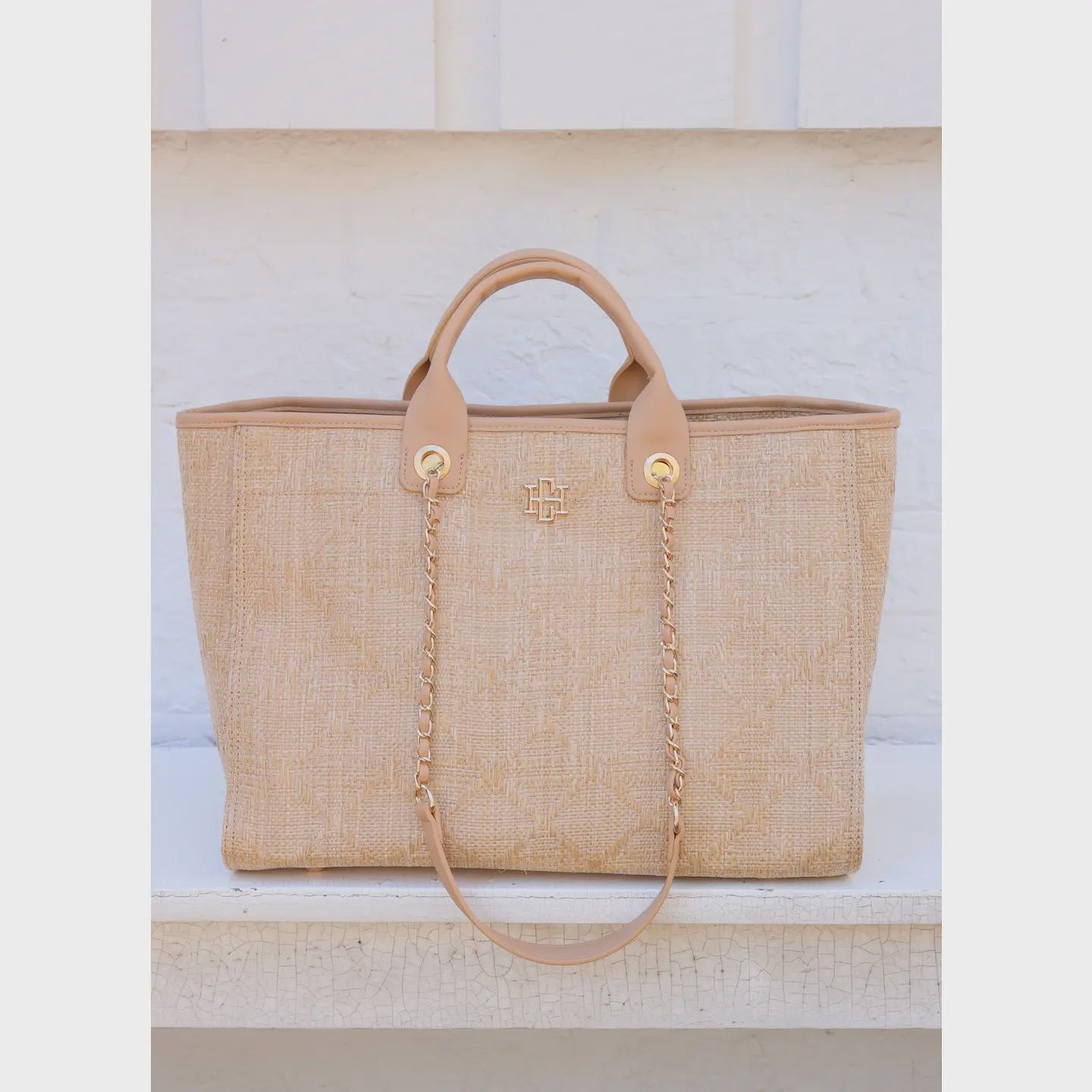 Caroline Hill Melissa Tote Bag Natural Lattice Tan