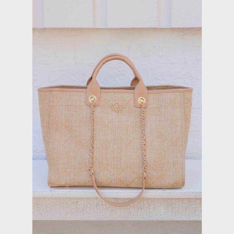Caroline Hill Melissa Tote Bag Natural Lattice Tan