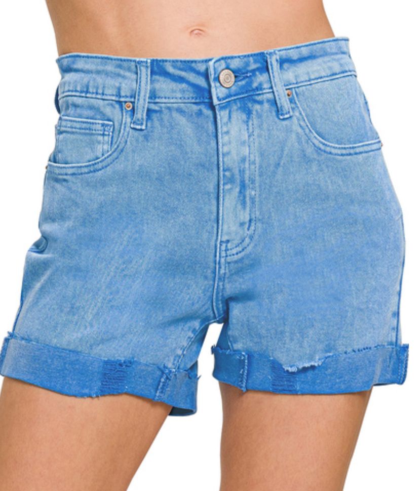 Zenana Ocean Blue Cuffed Shorts