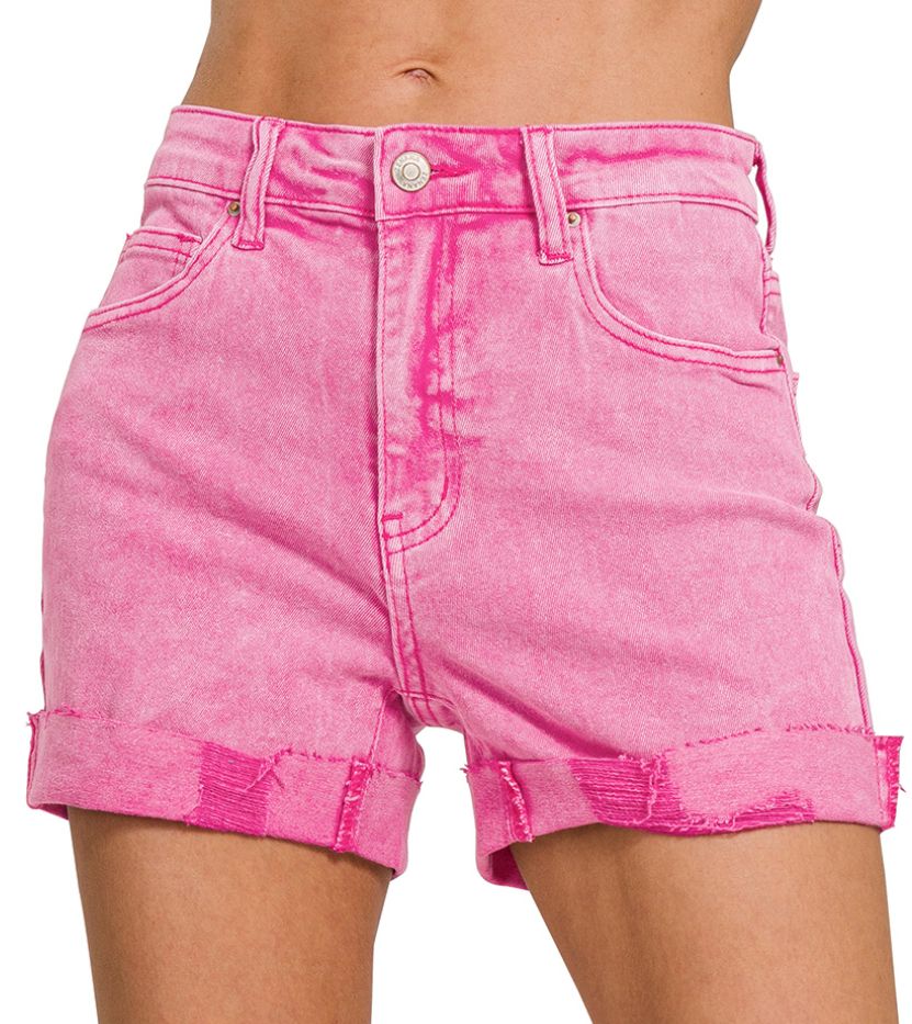 Zenana Hot Pink Cuffed Shorts
