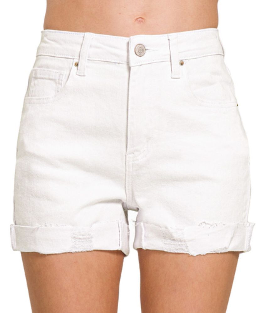 Zenana White Cuffed Shorts