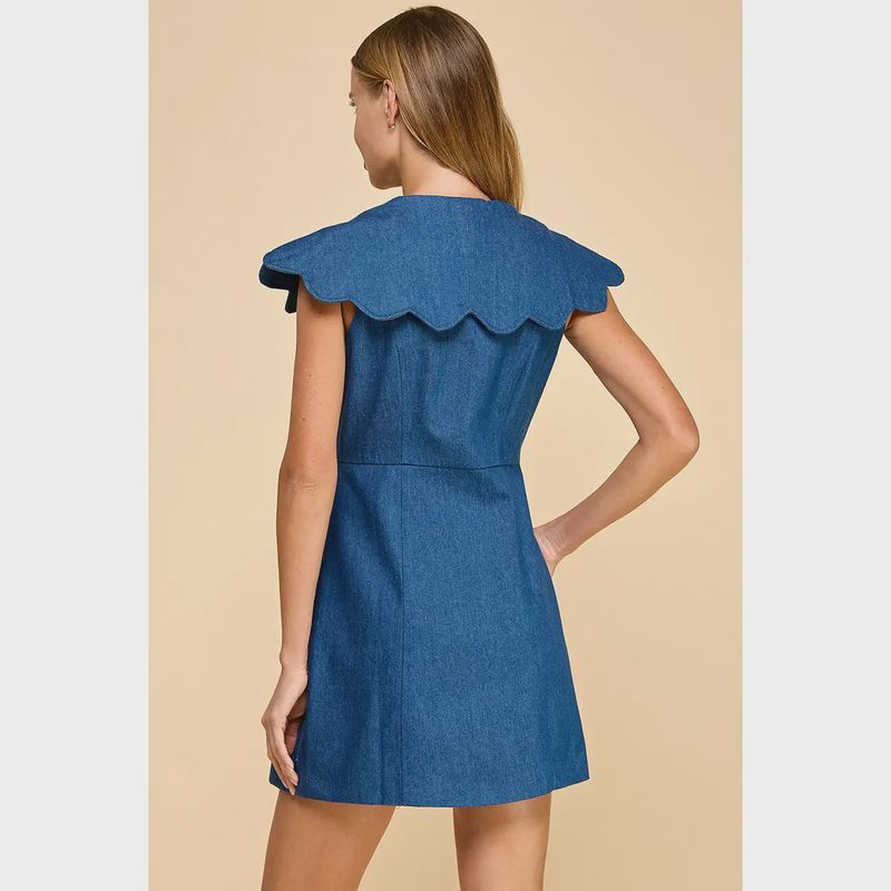 TCEC Denim Scallop Detail Button Down Dress