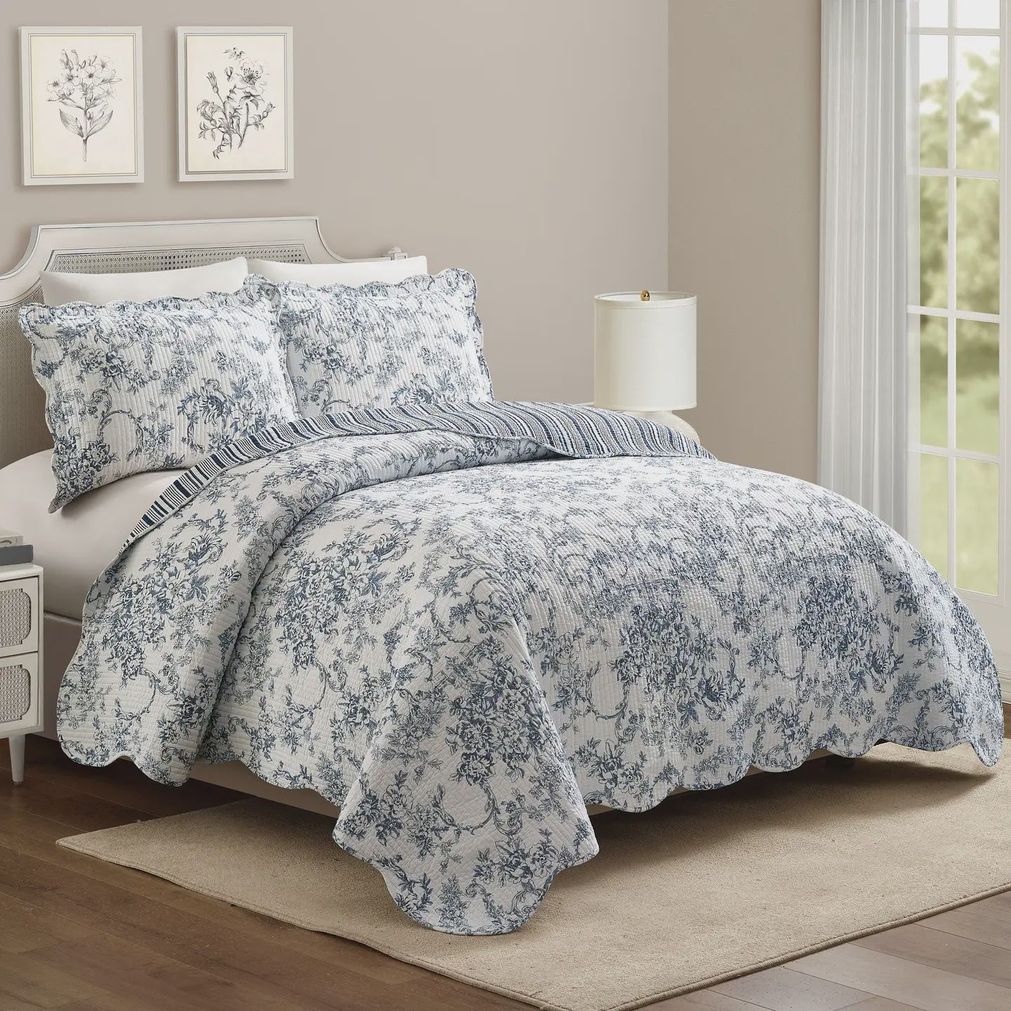 Peking Handicraft Garden Toile Quilt Set Full/Queen - Blue - Modern Heirloom