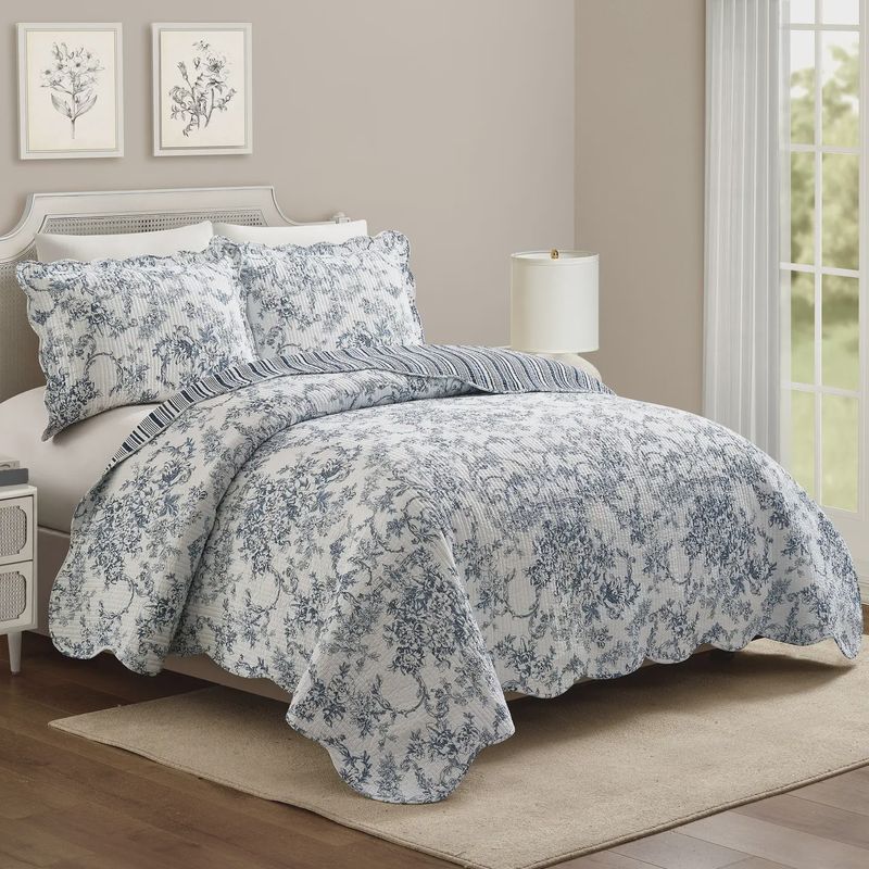 Peking Handicraft Garden Toile Quilt Set Full/Queen - Blue - Modern Heirloom