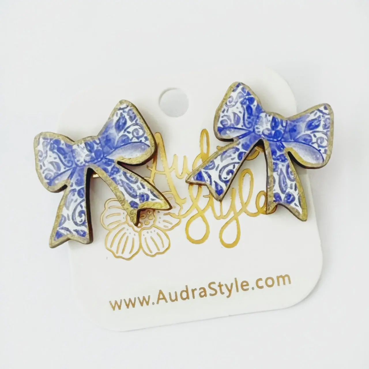 Audra Style  Blue and White Bow Stud Earrings