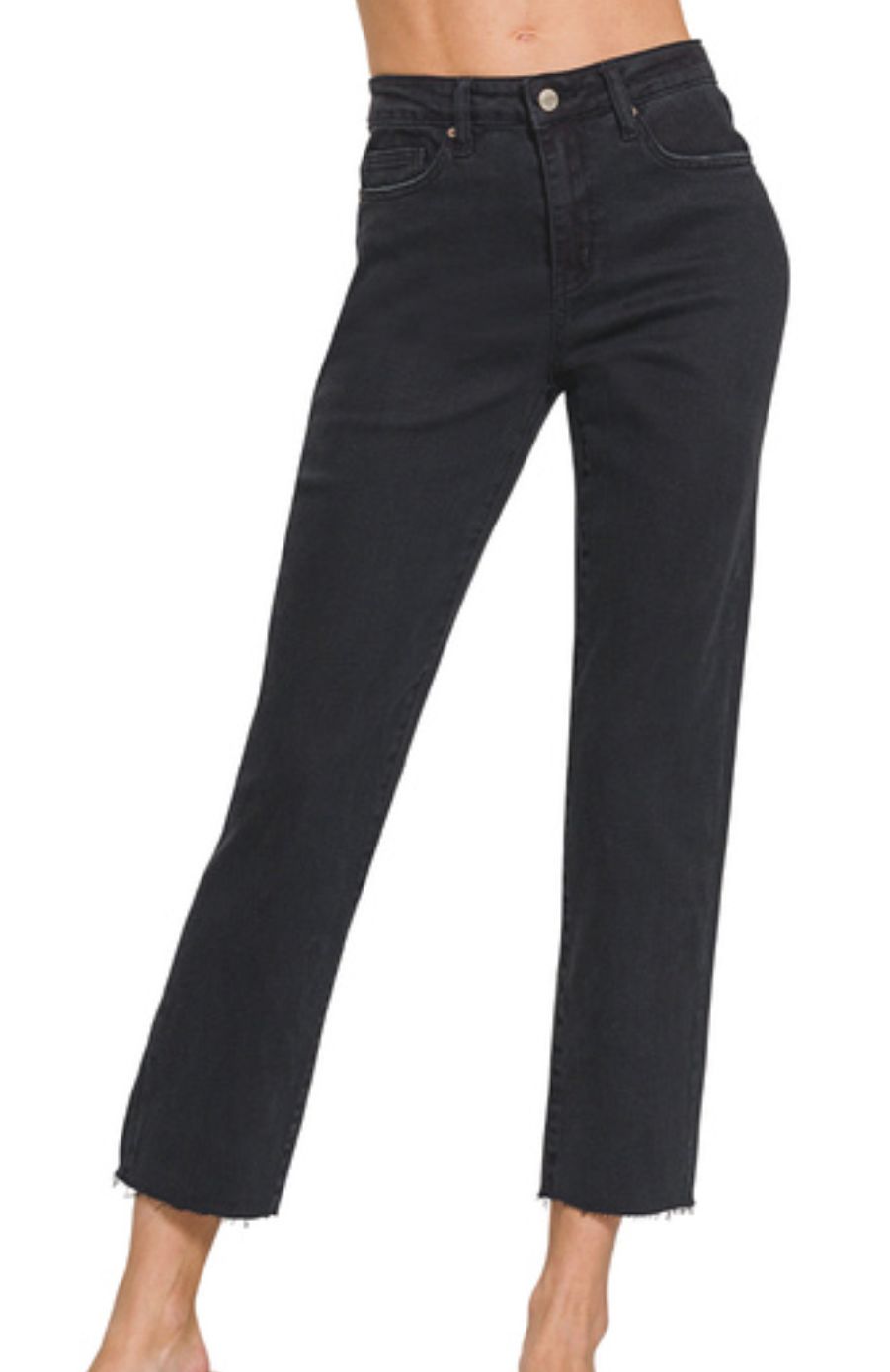 Zenana Black Acid Washed Straight Pants