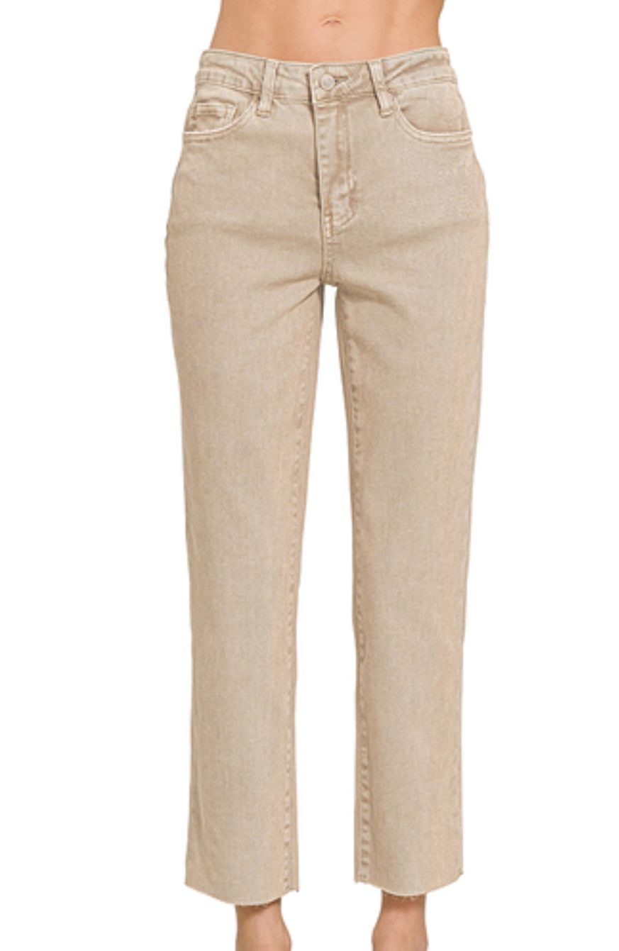 Zenana Ash Mocha Acid Washed Straight Pants