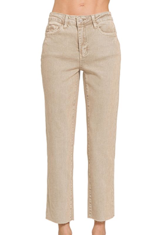 Zenana Ash Mocha Acid Washed Straight Pants