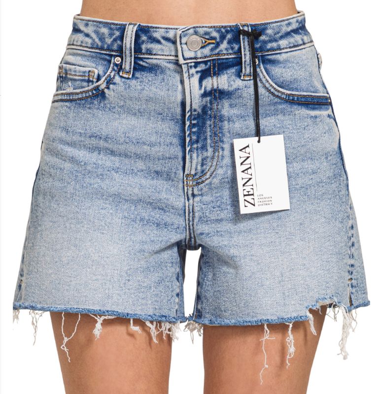 Zenana Distressed Hem Denim Shorts