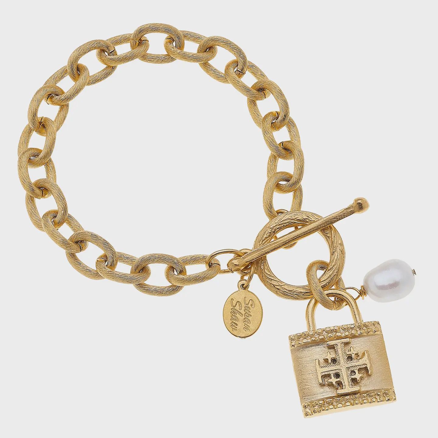 Susan Shaw Gold Toggle Bracelet w/ Jerusalem Cross Lock