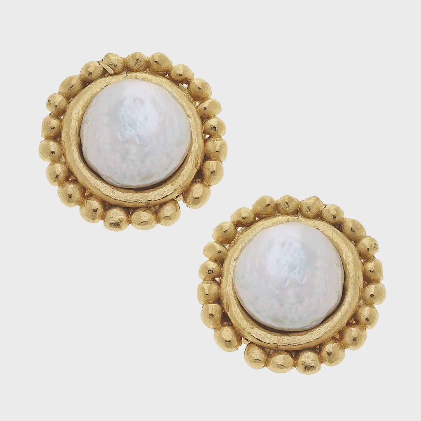 Susan Shaw Gold with Coin Pearl Pierced Earrings