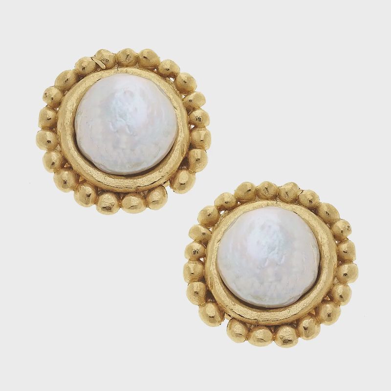 Susan Shaw Gold with Coin Pearl Pierced Earrings