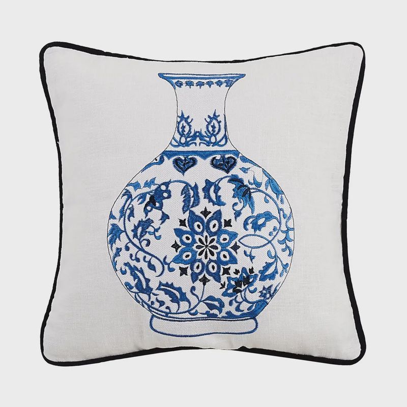 Chinoiserie Vase Embroidered Pillow - Sally Eckman Roberts
