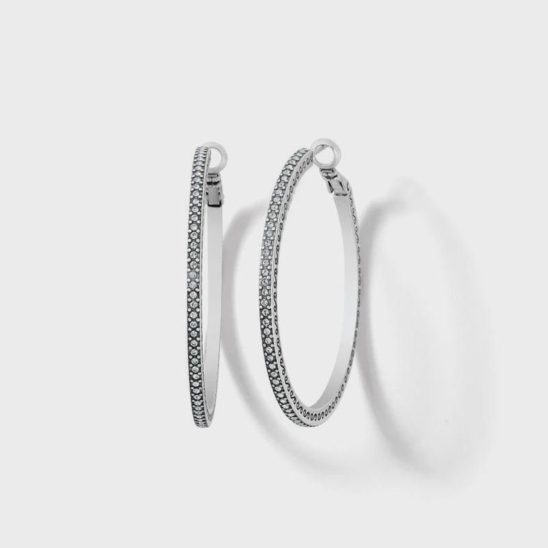 Brighton Meridian Thin Large Hoop Earrings- Silver