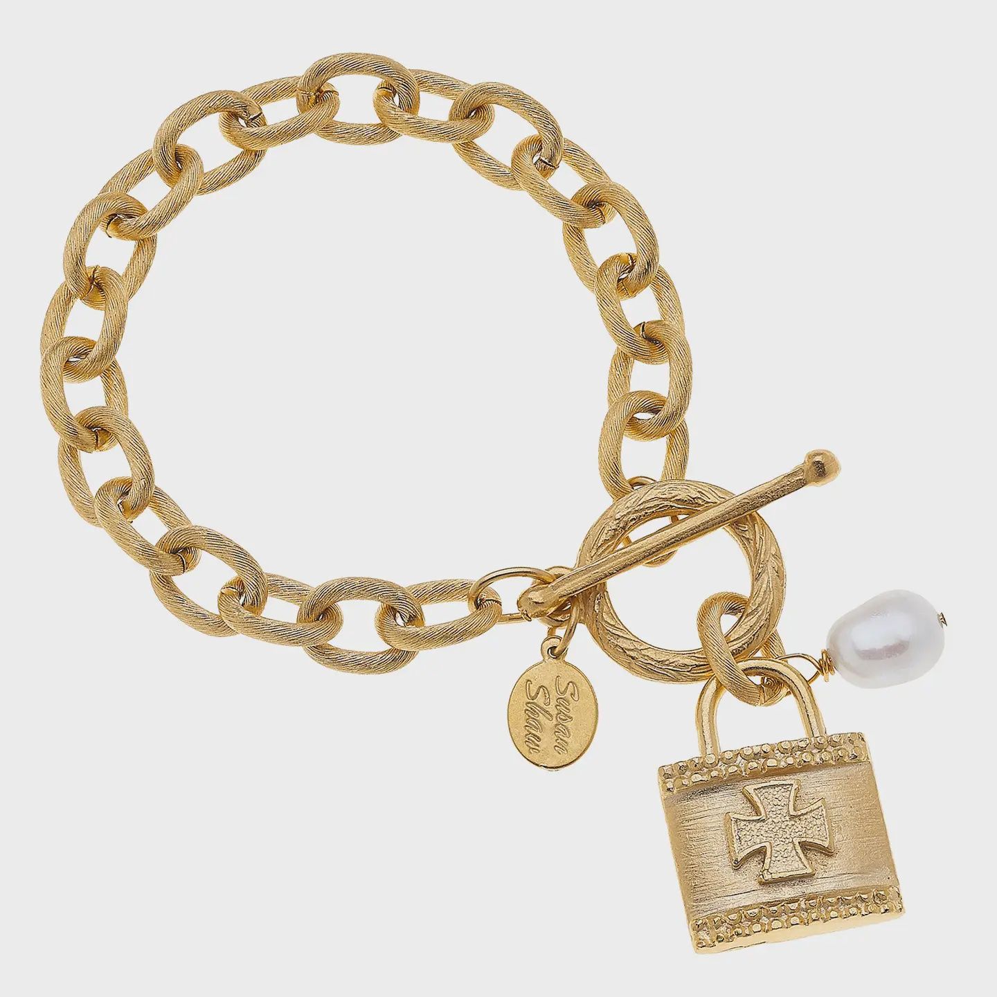 Susan Shaw Gold Toggle Bracelet w/ Maltese Cross Lock